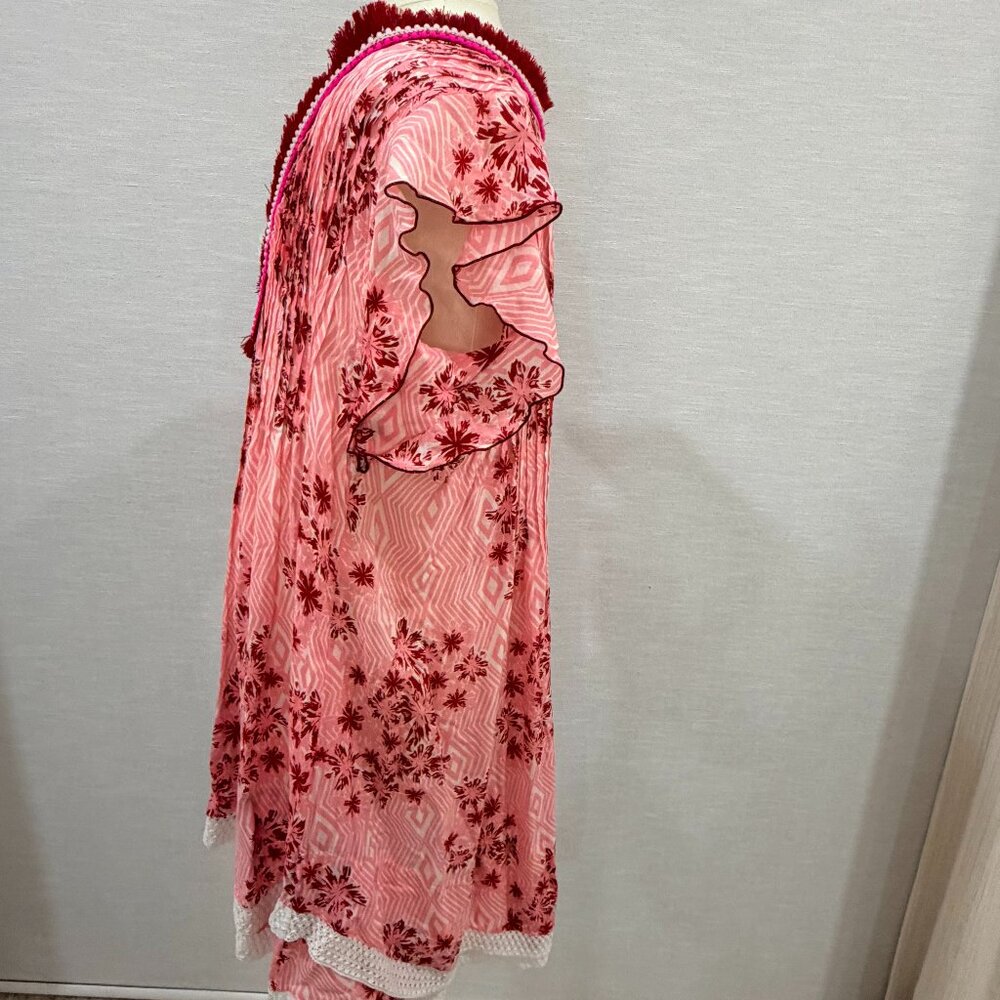 Poupette St Barth Pink Floral Tassel Tunic Dress Cover-Up Size Small